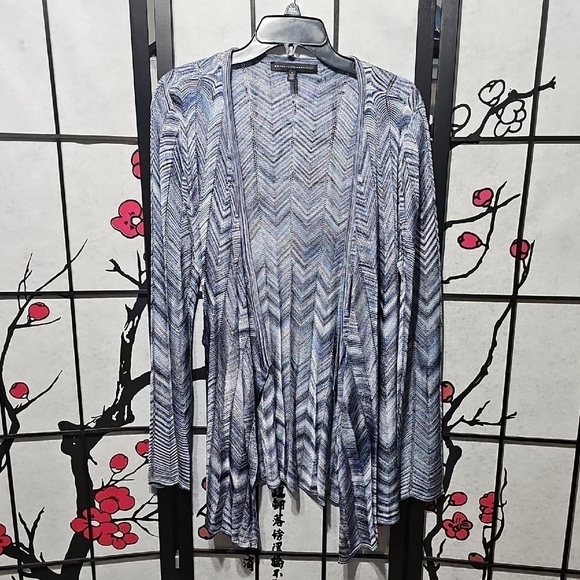 White House Black Market Blue Rayon Chevron Open Cardigan Sweater Small - Picture 2 of 6